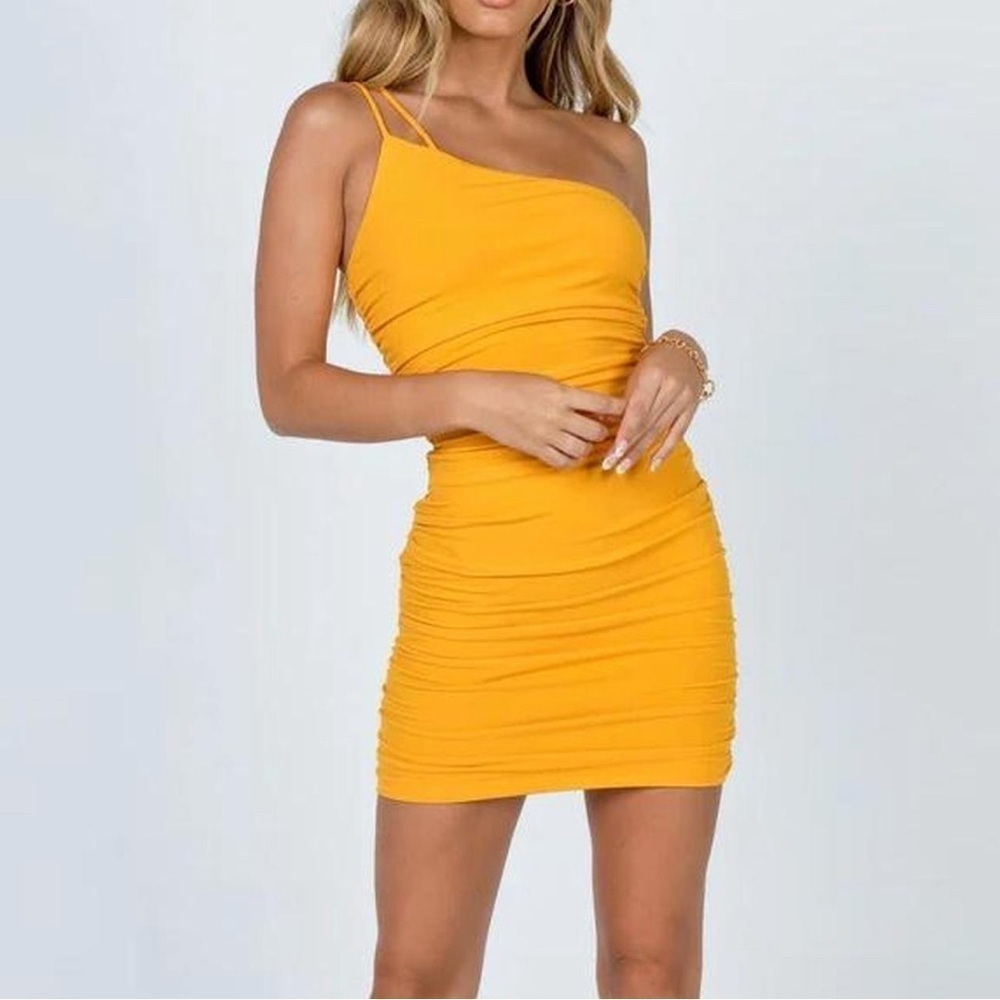 Princess Polly Marigold Orange Reece Ruched Mini Dress Bodycon Womens US Sz 8
